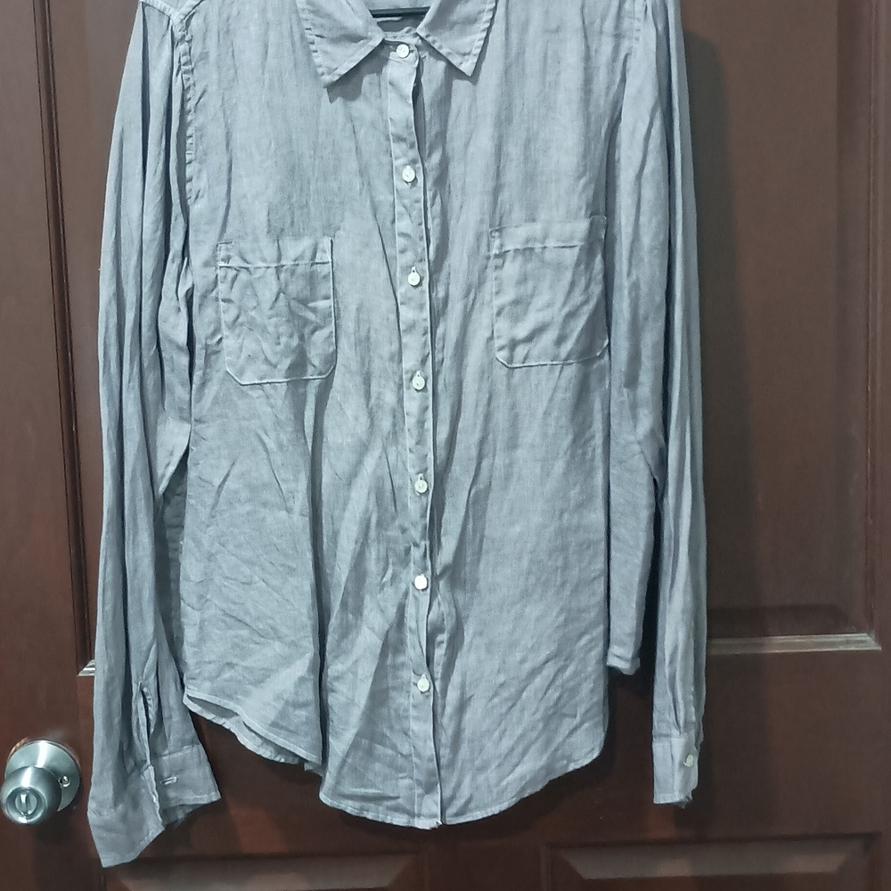 Lilly Pulitzer 100% Linen Grey Button Up Long Sleeve Shirt Size XL